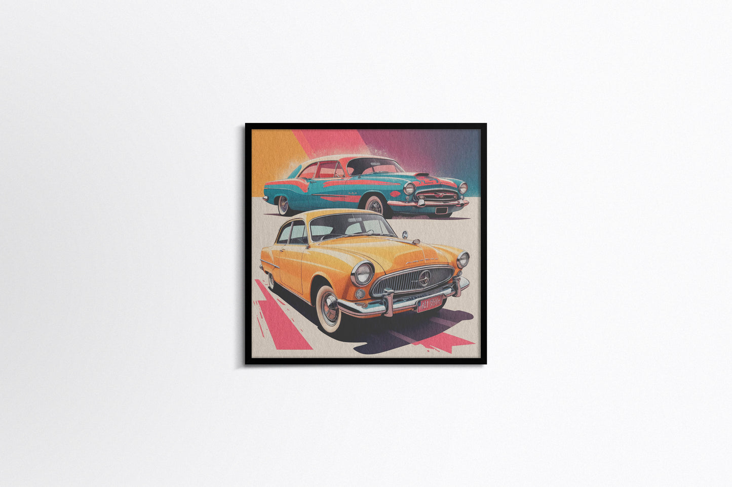 Print Sports Car Yellow & Blue BelAir Retro Illustration 36x36cm