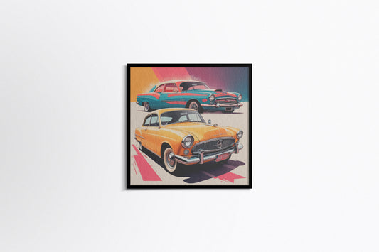 Print Sports Car Yellow & Blue BelAir Retro Illustration 36x36cm
