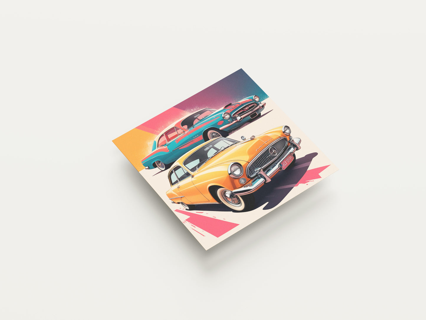 Print Sports Car Yellow & Blue BelAir Retro Illustration 36x36cm