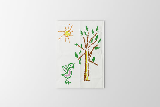 Print Child's Drawing Bird & Tree Illustration 21.5x28cm