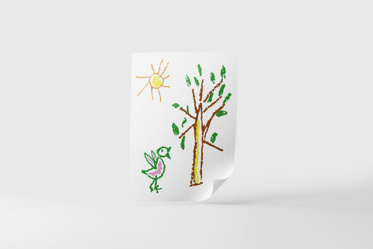 Print Child's Drawing Bird & Tree Illustration 21.5x28cm