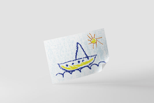 Print Child's Drawing Blue Boat Illustration 28x21.5cm
