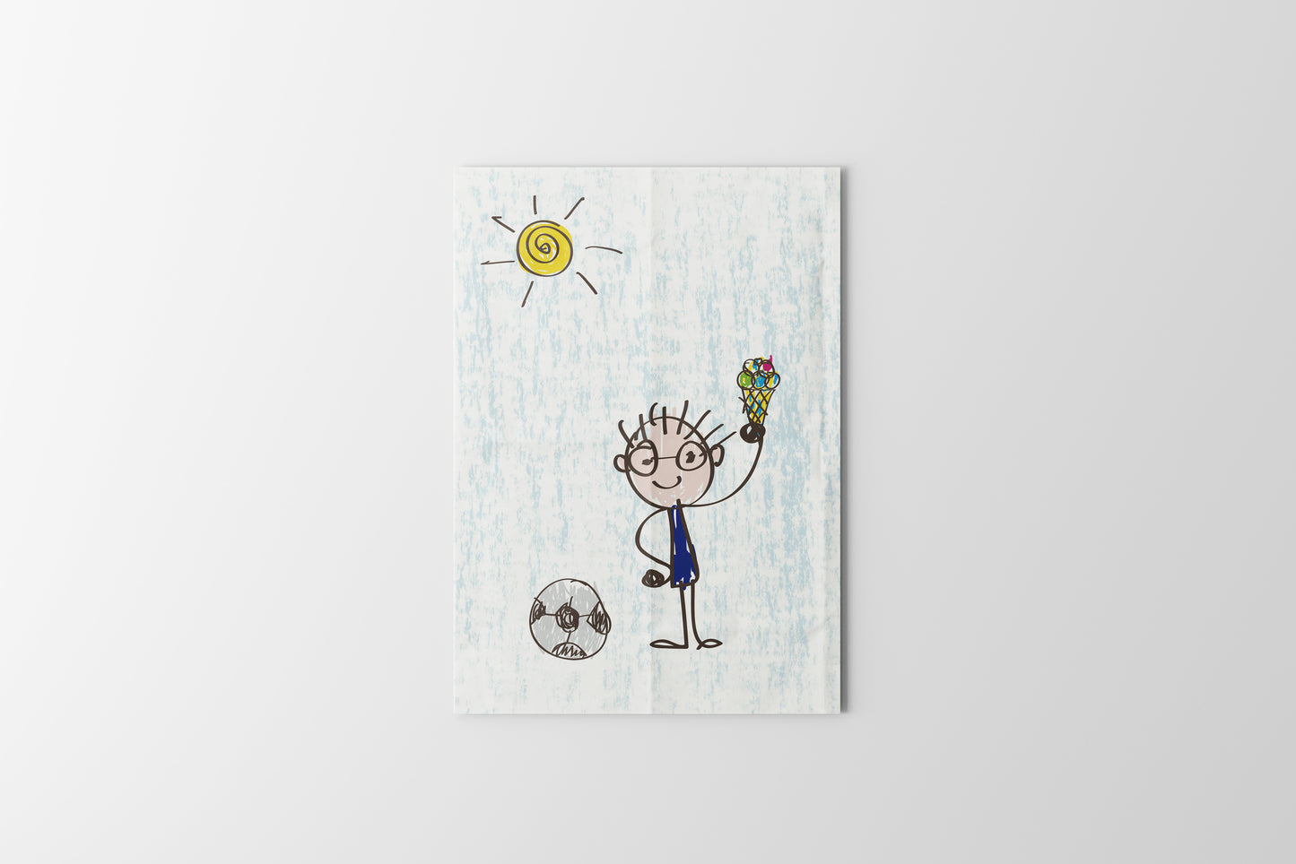 Print Child's Drawing Soccer Boy With Ice Cream 21.5x28cm