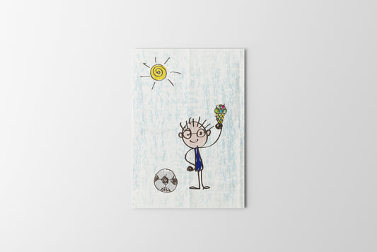 Print Child's Drawing Soccer Boy With Ice Cream 21.5x28cm
