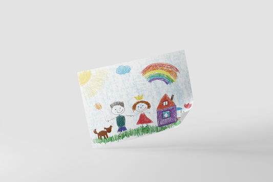 Print Child's Drawing Boy & Girl Smiling Illustration 28x21.5cm