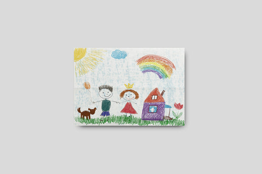 Print Child's Drawing Boy & Girl Smiling Illustration 28x21.5cm