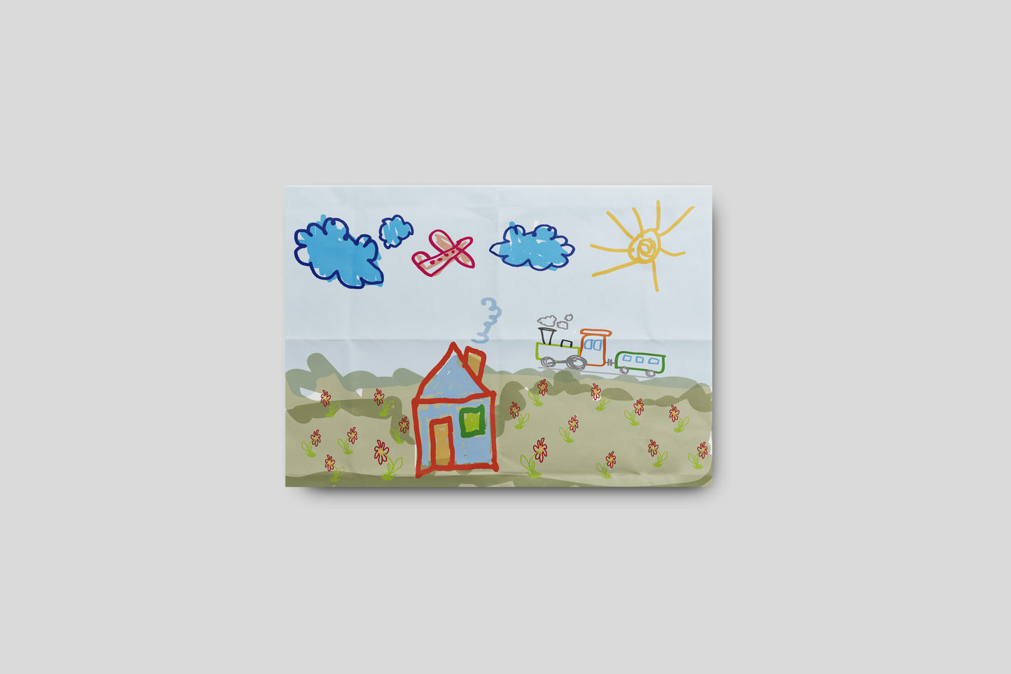 Print Child's Drawing Field & Train Illustration 28x21.5cm