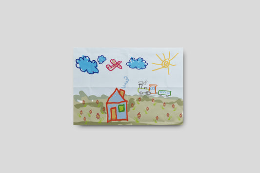 Print Child's Drawing Field & Train Illustration 28x21.5cm