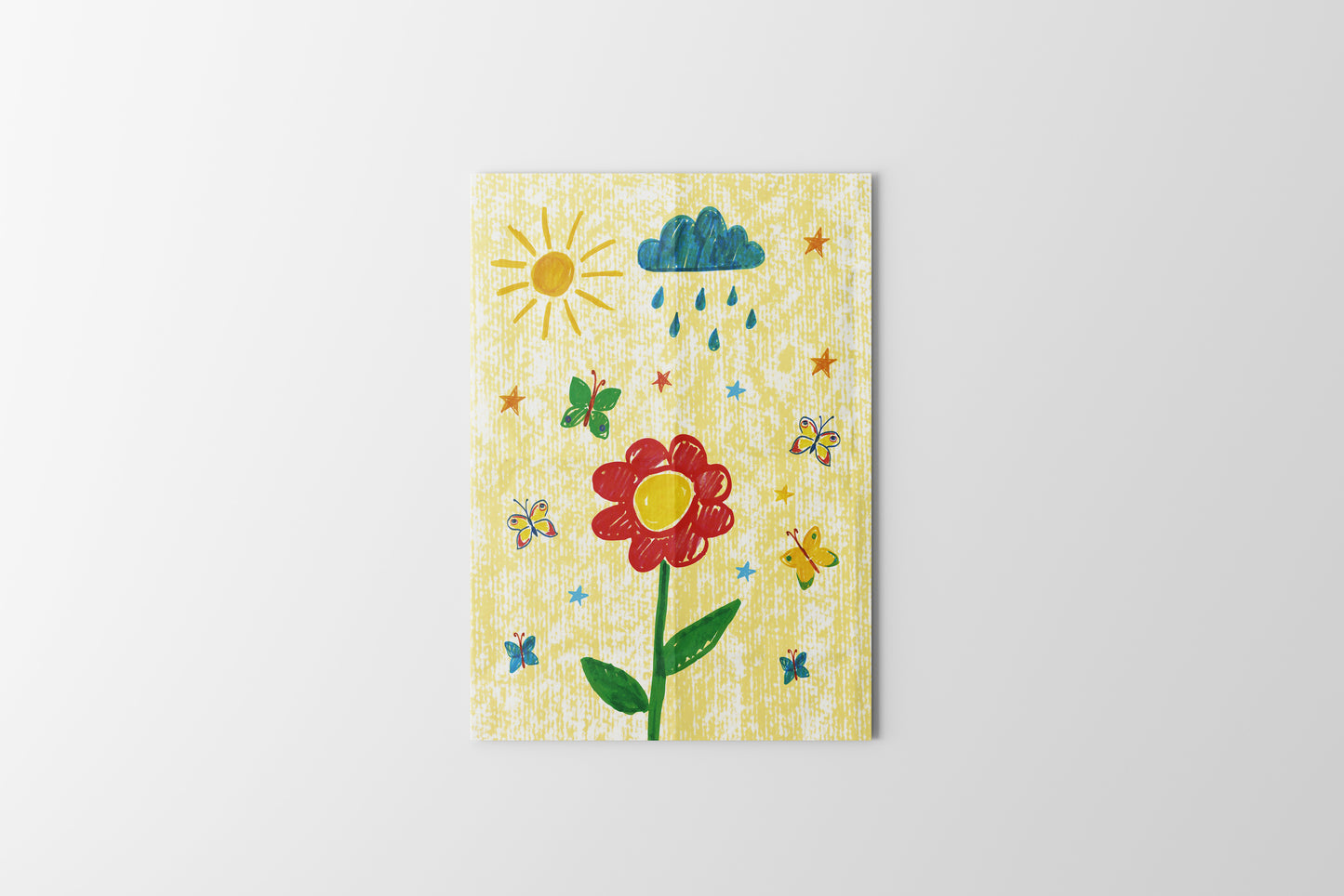 Print Child's Drawing Flower & Butterflies Illustration 21.5x28cm