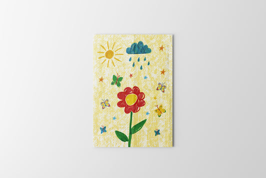 Print Child's Drawing Flower & Butterflies Illustration 21.5x28cm