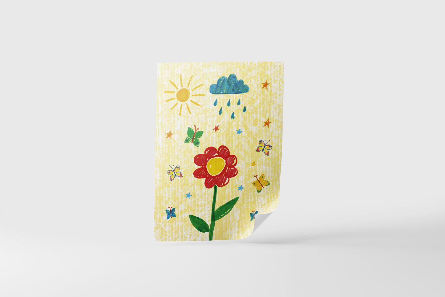 Print Child's Drawing Flower & Butterflies Illustration 21.5x28cm