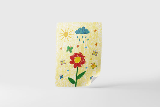 Print Child's Drawing Flower & Butterflies Illustration 21.5x28cm