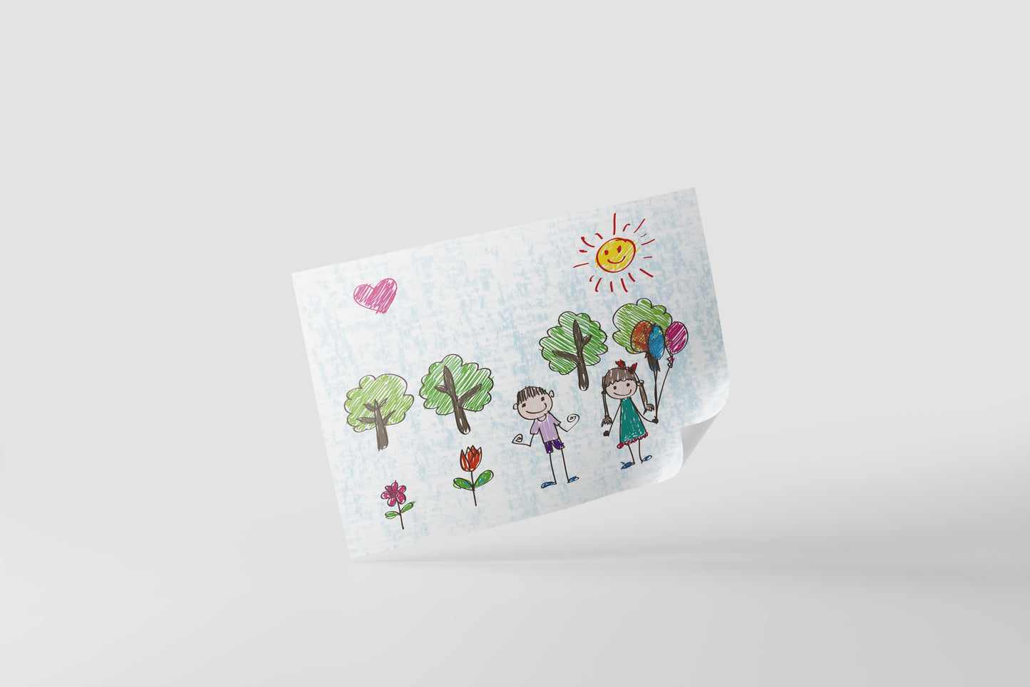 Print Child's Drawing Girl & Boy Smiling Illustration 28x21.5cm