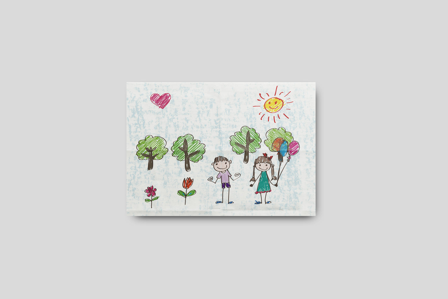 Print Child's Drawing Girl & Boy Smiling Illustration 28x21.5cm