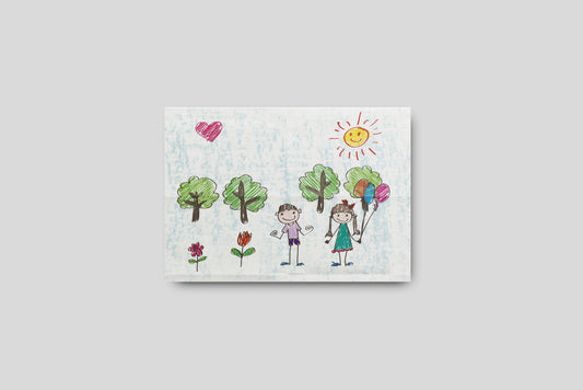 Print Child's Drawing Girl & Boy Smiling Illustration 28x21.5cm
