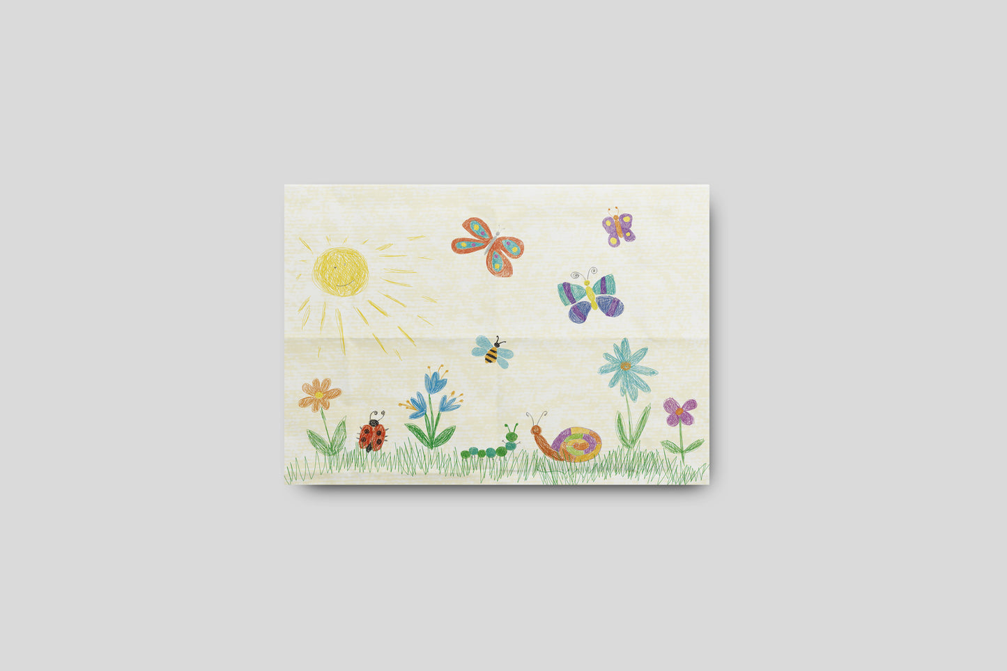 Print Child's Drawing Insects & Sun Illustration 28x21.5cm