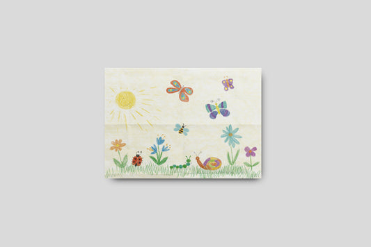 Print Child's Drawing Insects & Sun Illustration 28x21.5cm