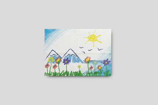 Print Child's Drawing Mountains Flowers Illustration 28x21.5cm
