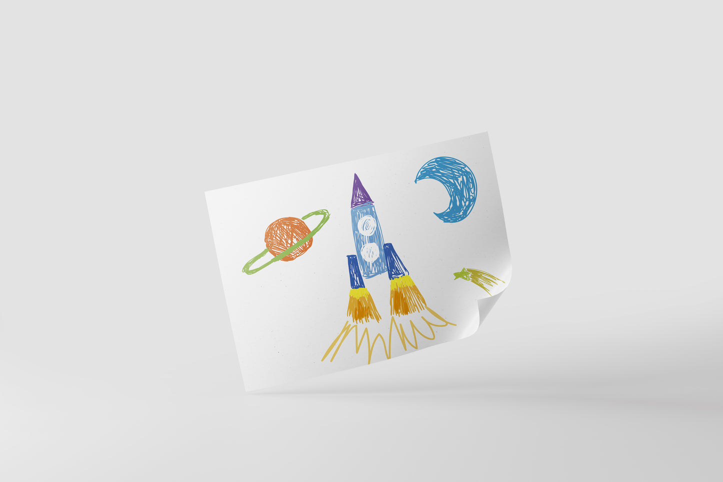 Print Child's Drawing Rocket Illustration 28x21.5cm