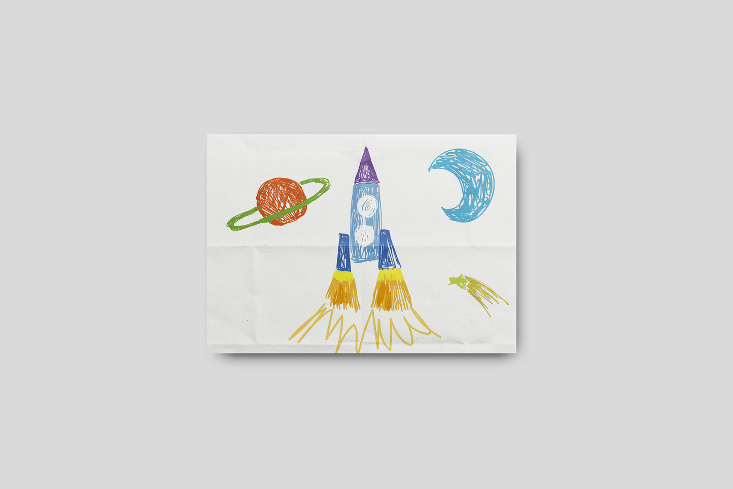 Print Child's Drawing Rocket Illustration 28x21.5cm