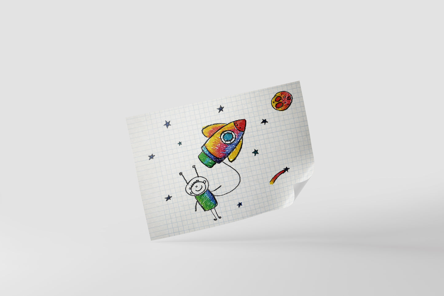 Print Child's Drawing Rocket Boy Illustration 28x21.5cm