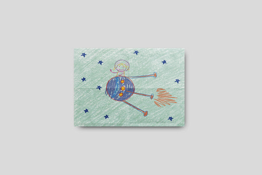 Print Child's Drawing Rocket Girl Illustration 28x21.5cm