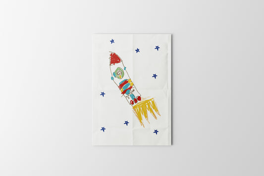 Print Child's Drawing Rocket Illustration 21.5x28cm