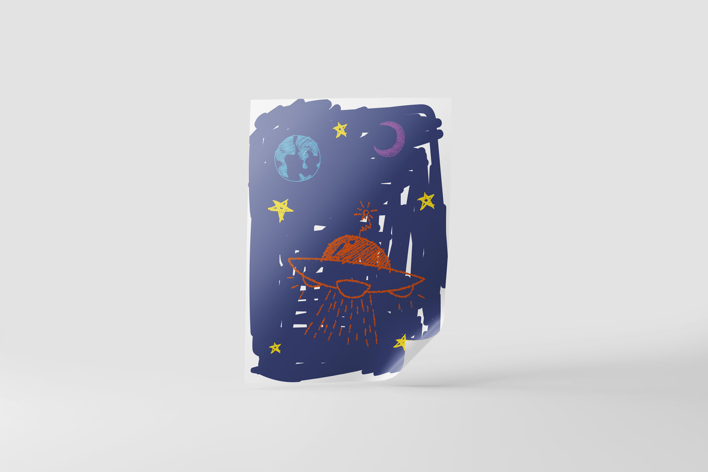 Print Child's Drawing Spaceship Illustration 21.5x28cm