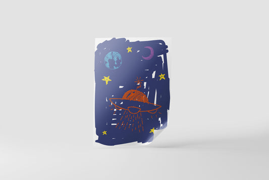 Print Child's Drawing Spaceship Illustration 21.5x28cm