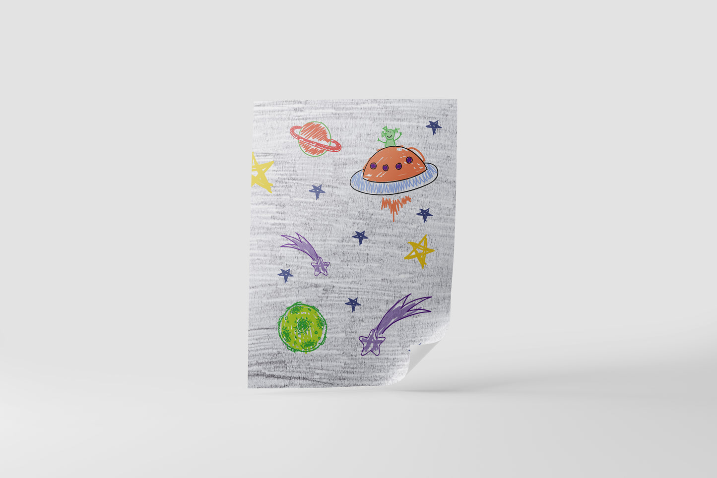 Print Child's Drawing Spaceship Martian Illustration 21.5x28cm
