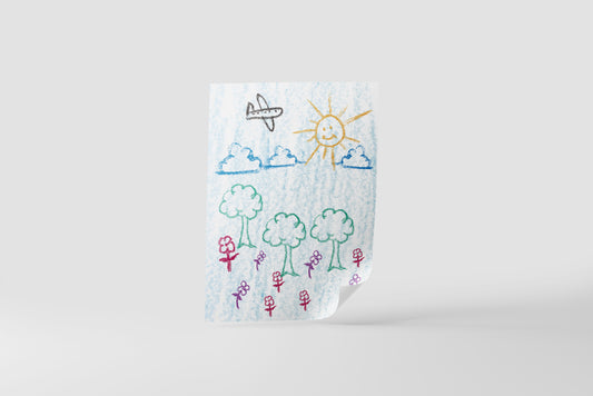 Print Child's Drawing Trees & Clouds Illustration 21.5x28cm