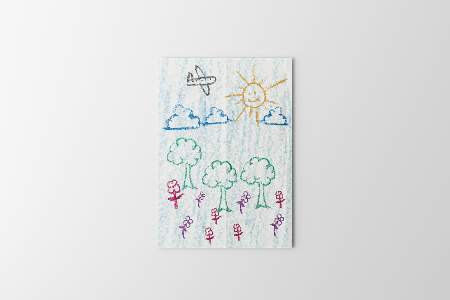 Print Child's Drawing Trees & Clouds Illustration 21.5x28cm
