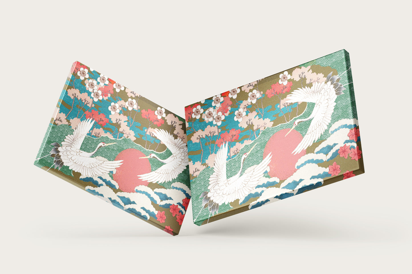 Print Chinese Cranes Flying Vintage Illustration 27x18cm