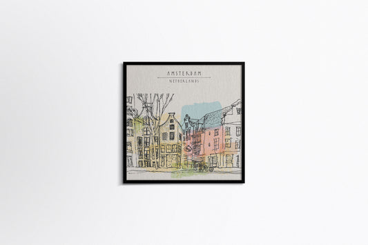 Print City Amsterdam Netherlands Illustration 70.5x72.8cm