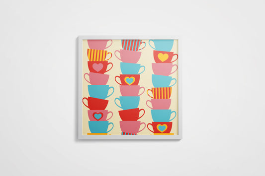 Print Food Coffee Cups Of Hearts Illustration 27x28cm
