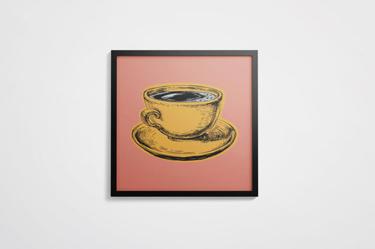 Print Food Cup Of Coffe Pink Yellow Pop Art 28x30cm