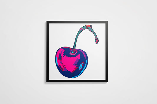 Print Food Fruit Cherry Pink Blue Illustration 36x36cm