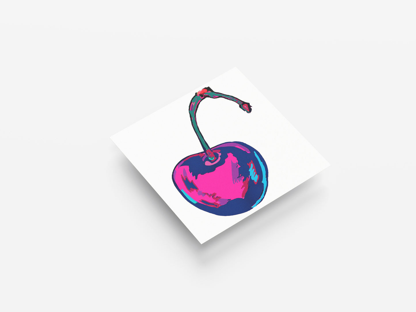 Print Food Fruit Cherry Pink Blue Illustration 36x36cm