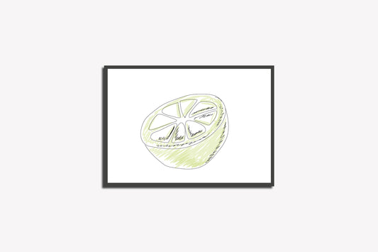 Print Food Fruits Lemon Cut Drawing Illustration 27.9x21.5cm