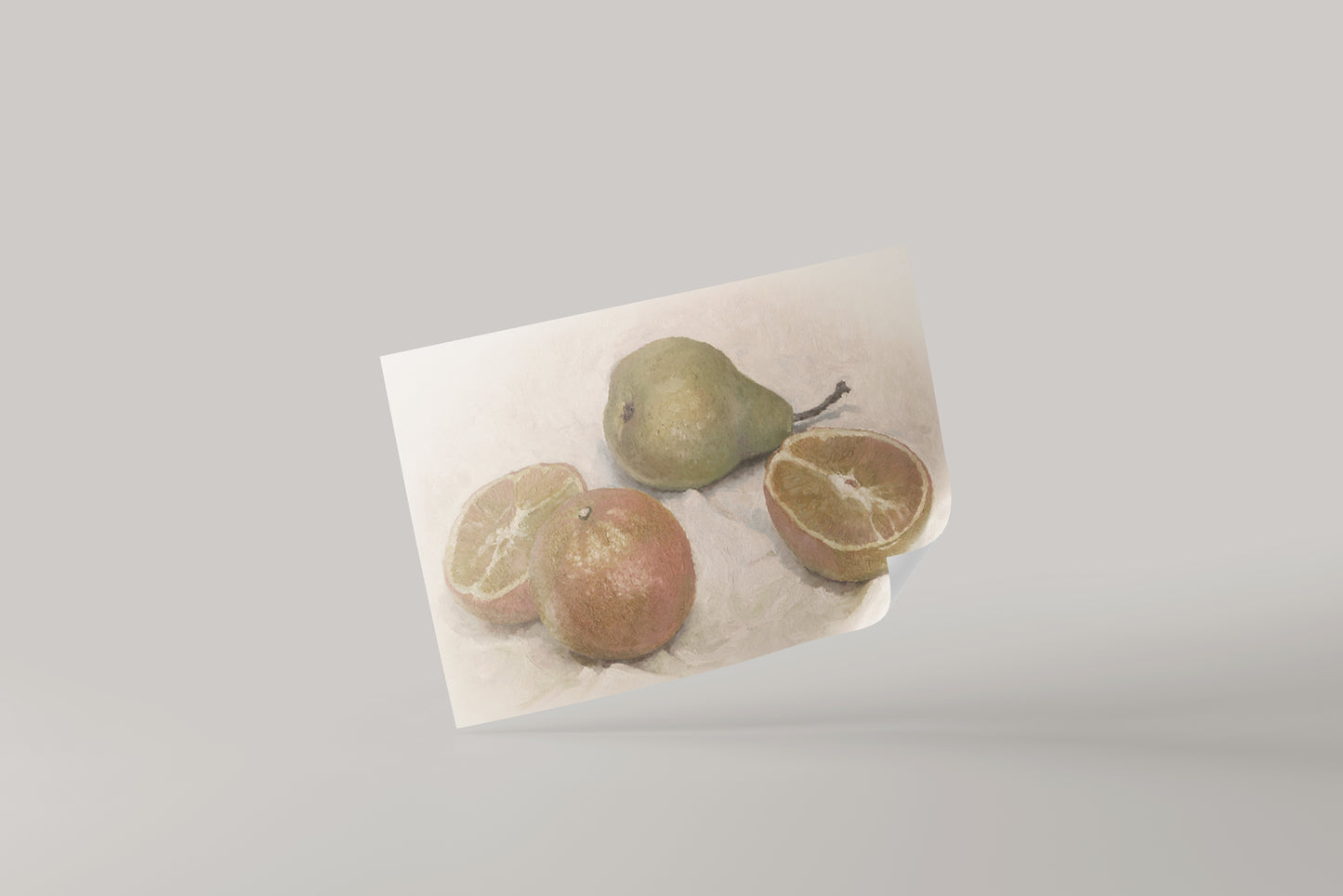 Print Food Fruits Oranges & Pear Still Life Vintage Paint 21x14cm