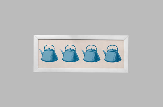 Print Food Kettles Beige Blue Pop Art 73x39cm