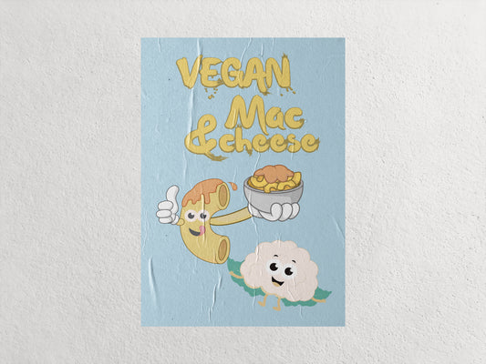 Print Food Vegan Mac & Cheese Cartoon 62x92cm
