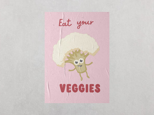 Print Food Vegetables Cauliflower Eat Veggies Cartoon 165x197cm