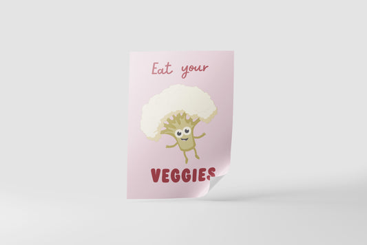 Print Food Vegetables Cauliflower Eat Veggies Cartoon 165x197cm