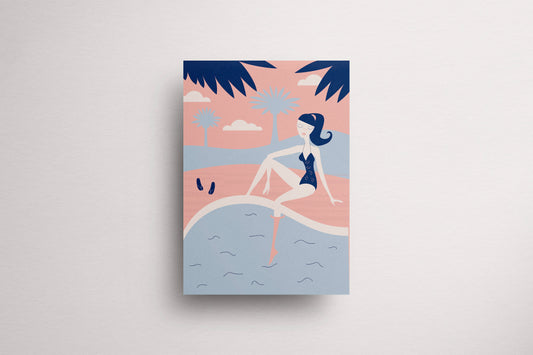 Print Girl In A Pool Cartoon Illustration 60x90cm