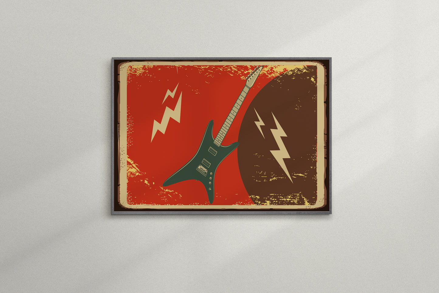 Print Guitar & Lightning Red Retro Illustration 85x50cm