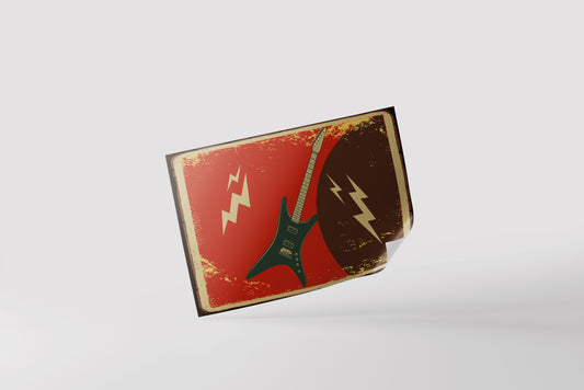 Print Guitar & Lightning Red Retro Illustration 85x50cm