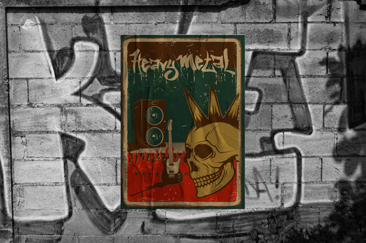 Print Heavy Metal Skull Retro Illustration 24x36cm