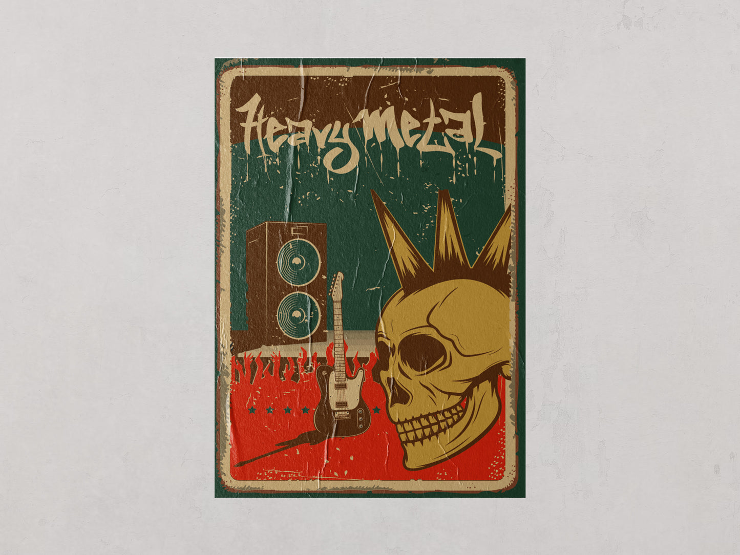 Print Heavy Metal Skull Retro Illustration 24x36cm
