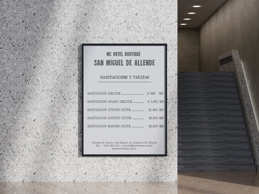 Print Hotel Sign Habitaciones Precios 9x15cm
